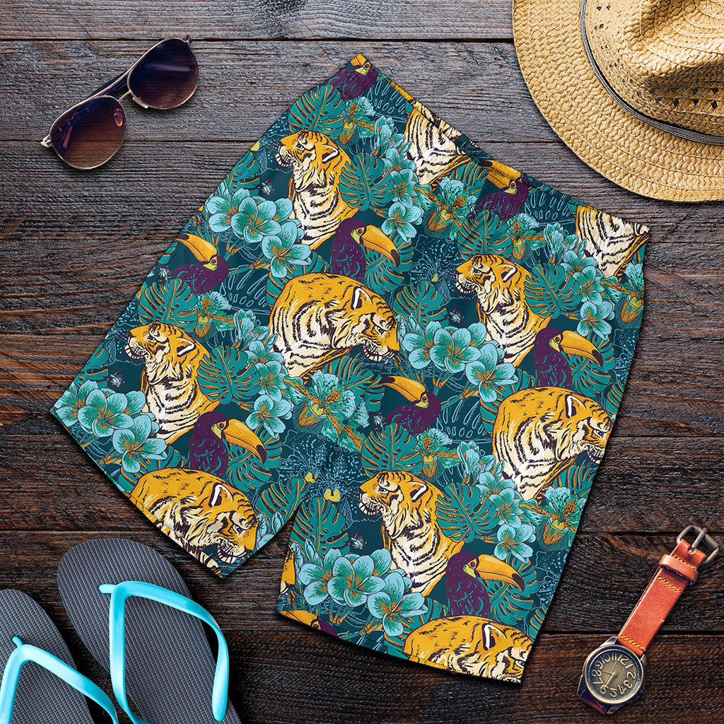 Tiger And Toucan Pattern Print Men's Shorts