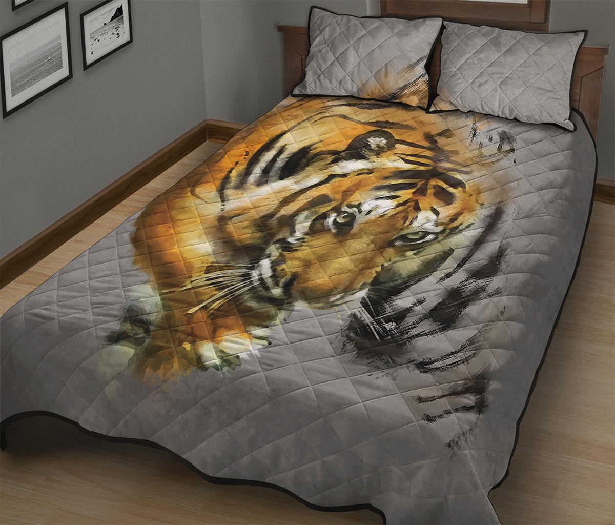 Tiger Painting Print Quilt Bed Set