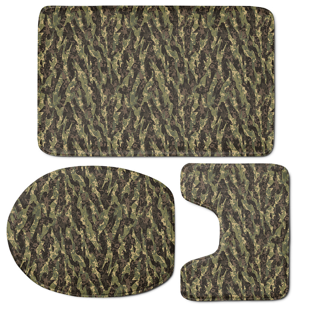 Tiger Stripe Camouflage Pattern Print 3 Piece Bath Mat Set