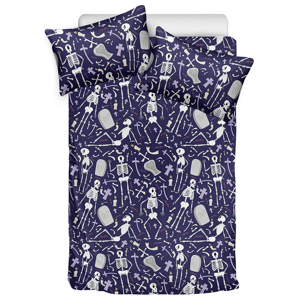 Tomb And Skeleton Pattern Print Duvet Cover Bedding Set