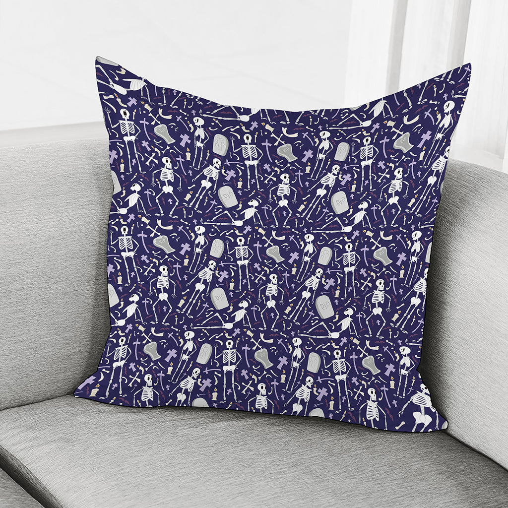 Tomb And Skeleton Pattern Print Pillow Cover