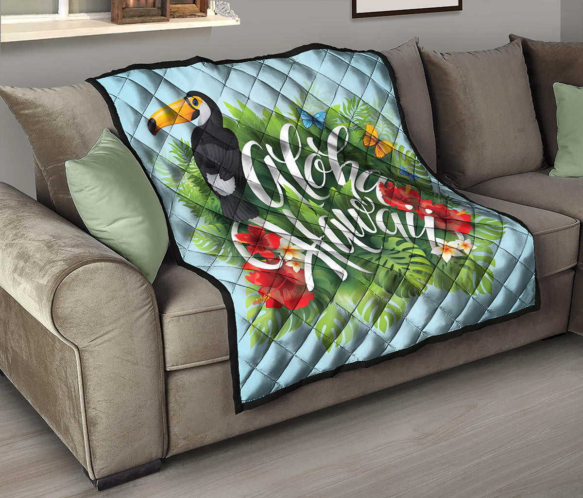 Toucan Aloha Hawaii Print Quilt