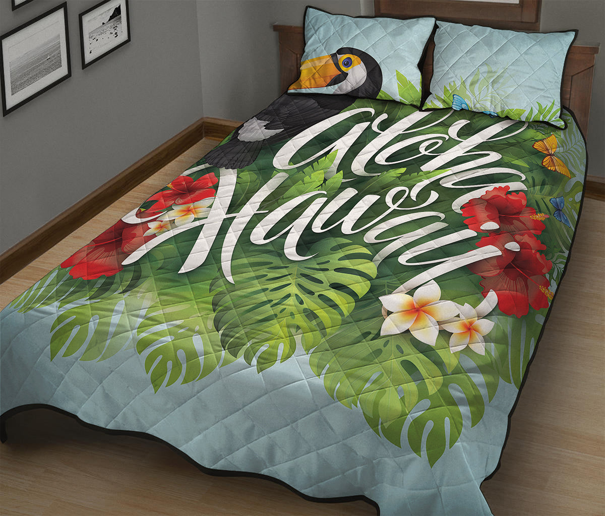 Toucan Aloha Hawaii Print Quilt Bed Set