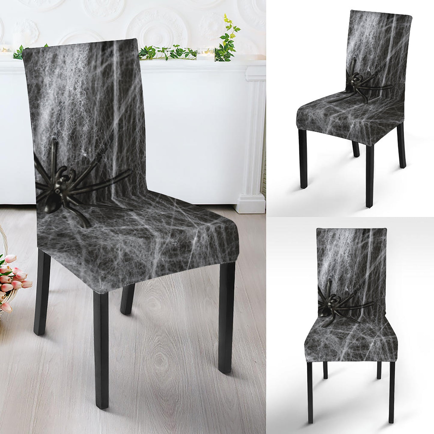 Toy Spiders And Cobweb Print Dining Chair Slipcover