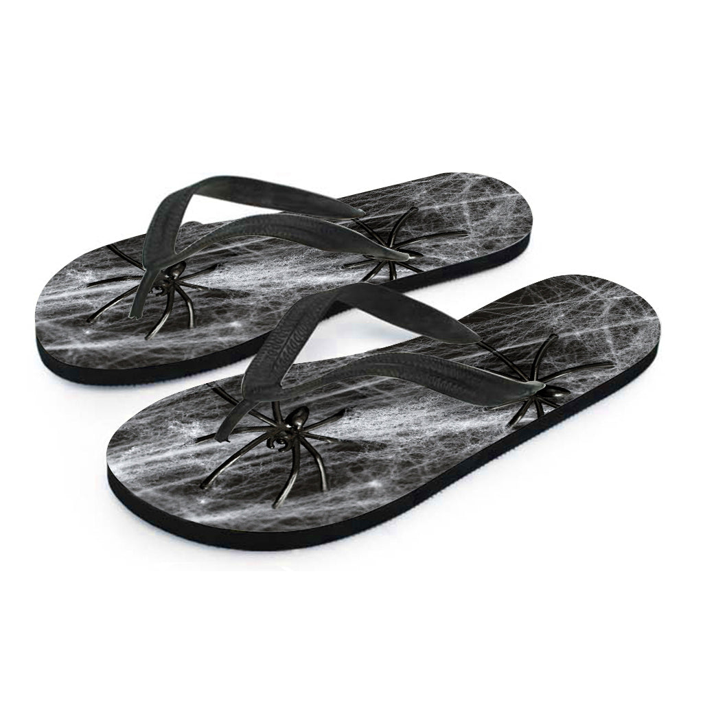 Toy Spiders And Cobweb Print Flip Flops