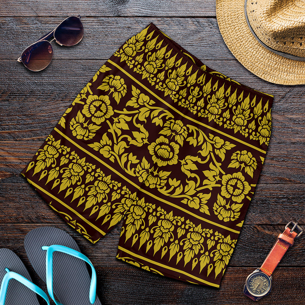 Traditional Thai Flower Pattern Print Men's Shorts