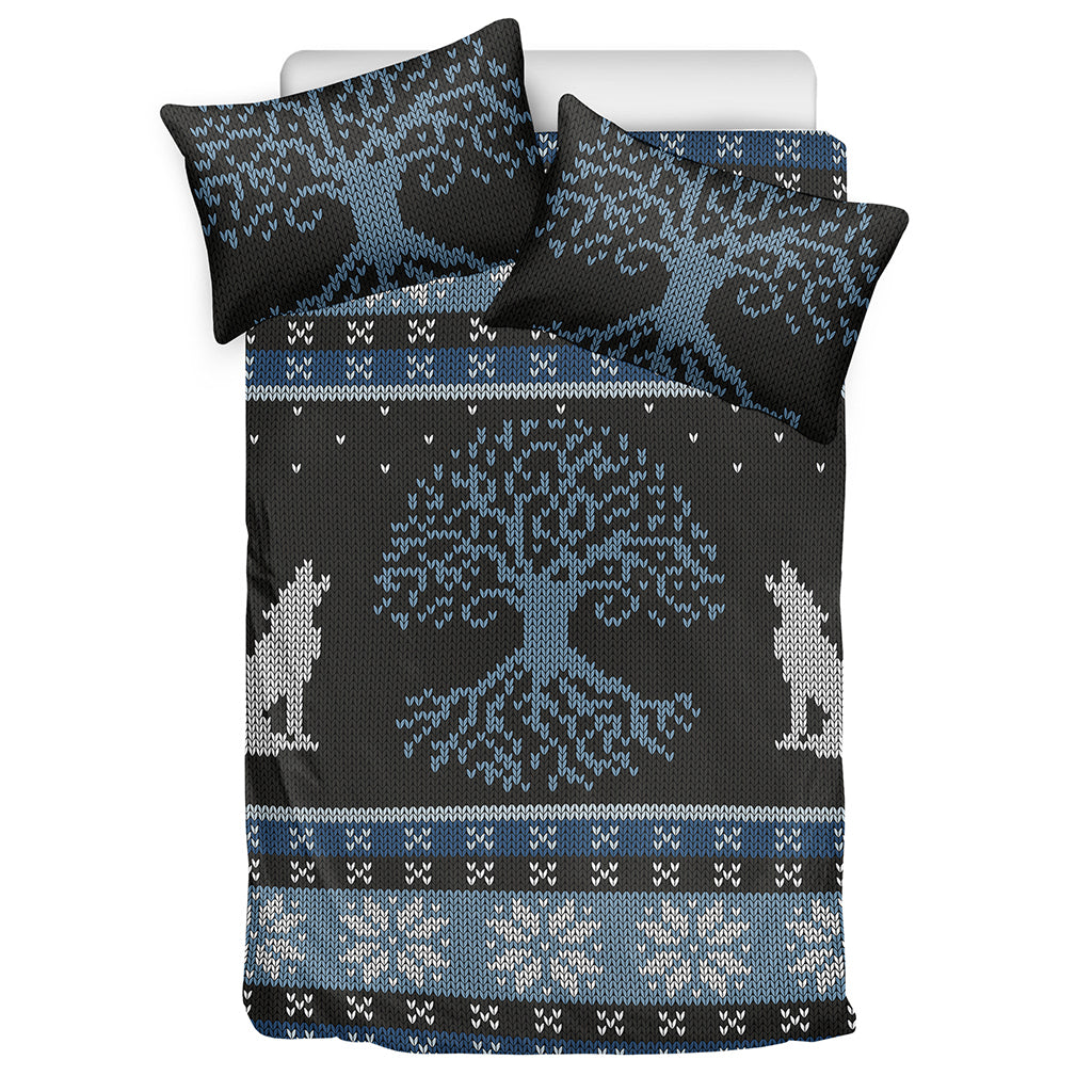 Tree Of Life And Howling Wolves Print Duvet Cover Bedding Set