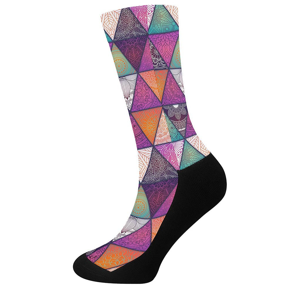 Triangle Bohemian Mandala Pattern Print Crew Socks