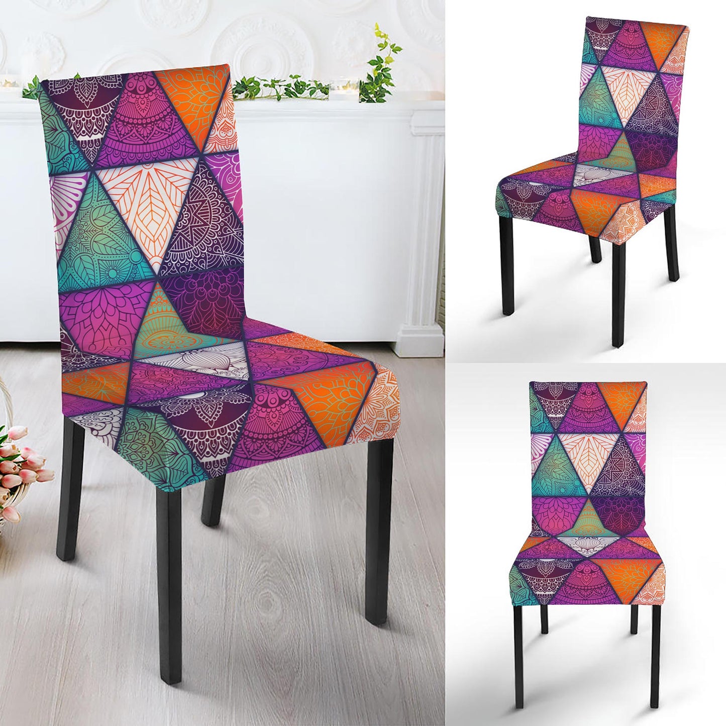 Triangle Bohemian Mandala Pattern Print Dining Chair Slipcover