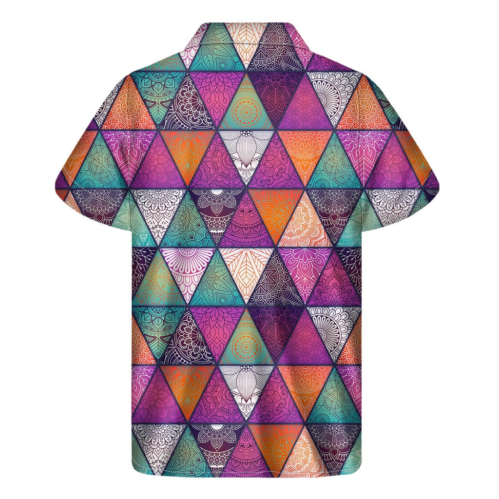 Triangle Bohemian Mandala Pattern Print Men's Short Sleeve Shirt