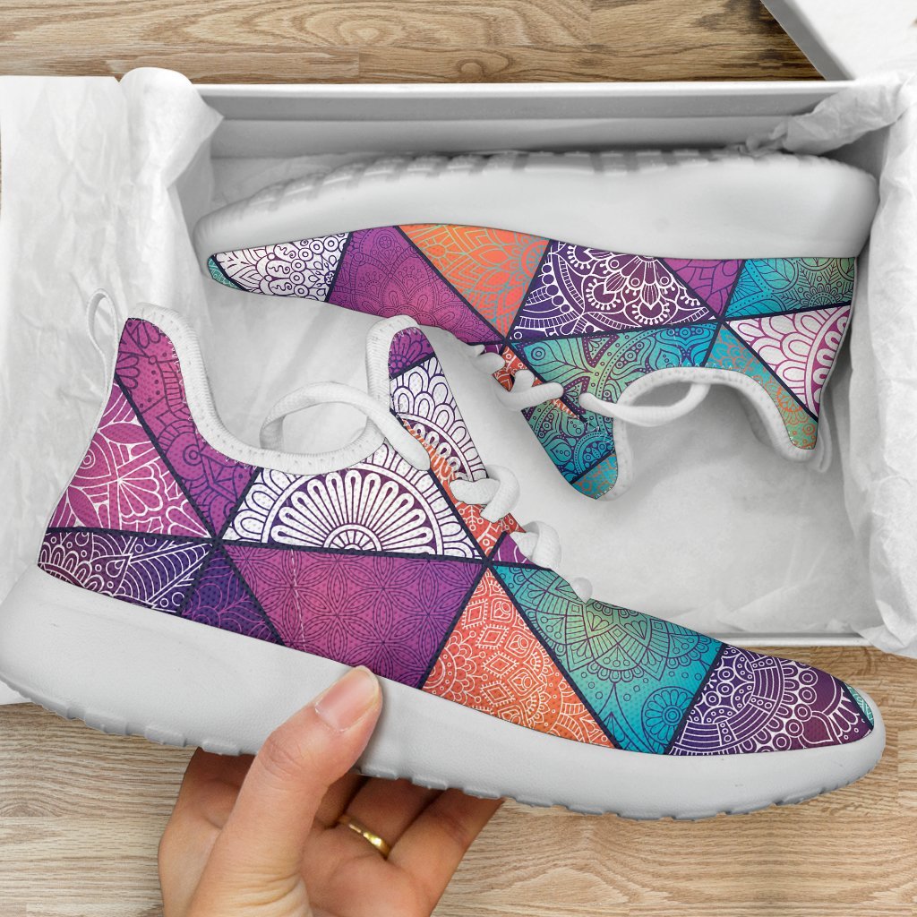 Triangle Bohemian Mandala Pattern Print Mesh Knit Shoes GearFrost