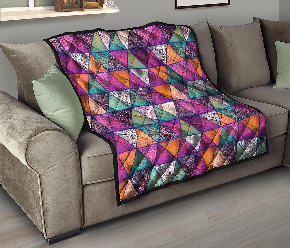 Triangle Bohemian Mandala Pattern Print Quilt
