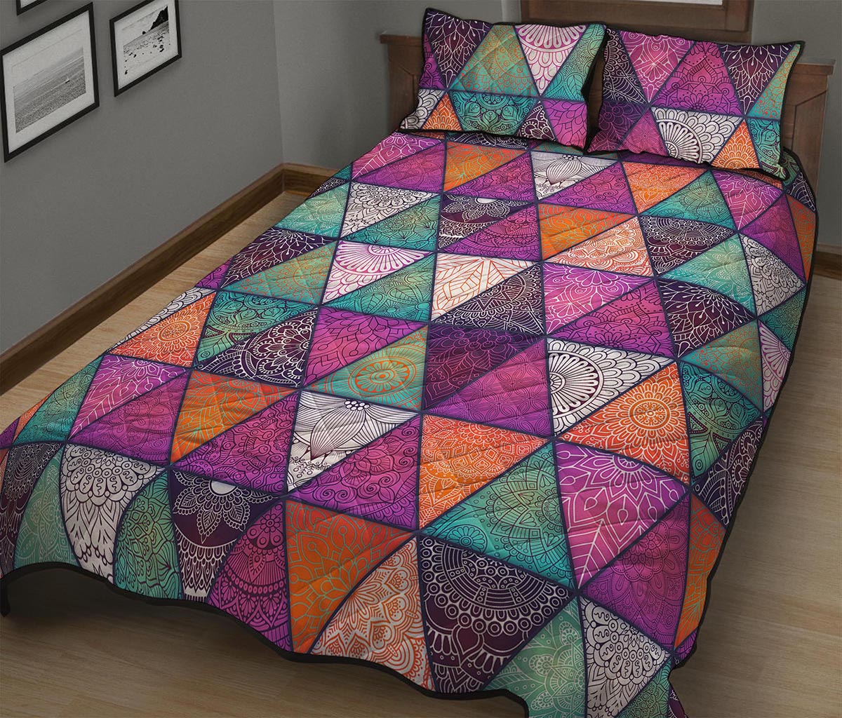 Triangle Bohemian Mandala Pattern Print Quilt Bed Set