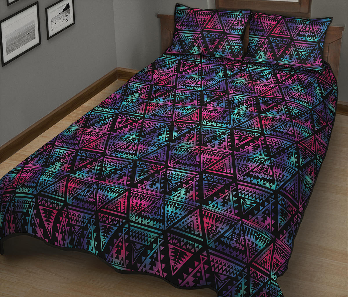 Triangle Ethnic Navajo Pattern Print Quilt Bed Set