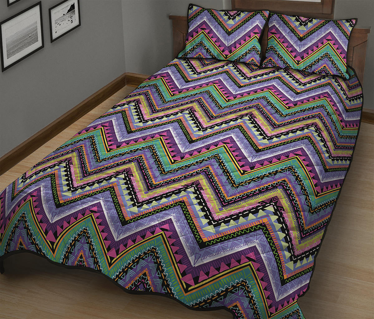 Tribal Aztec Hippie Pattern Print Quilt Bed Set