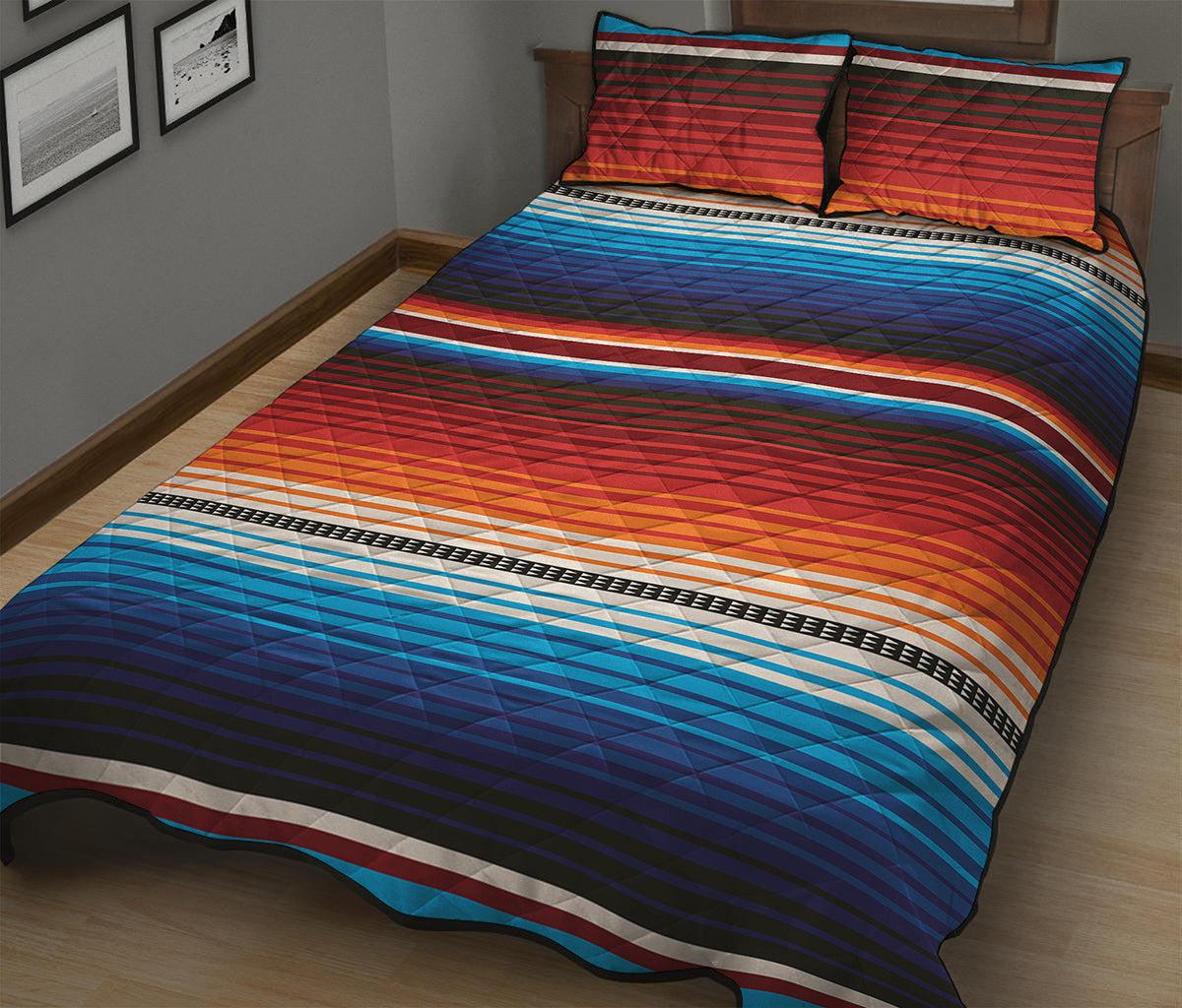 Tribal Mexican Blanket Pattern Print Quilt Bed Set