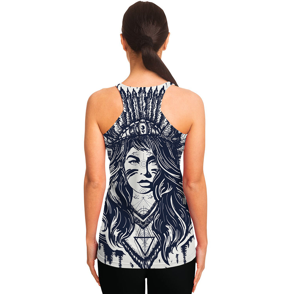 Tribal Native Indian Girl Print Women's Racerback Tank Top