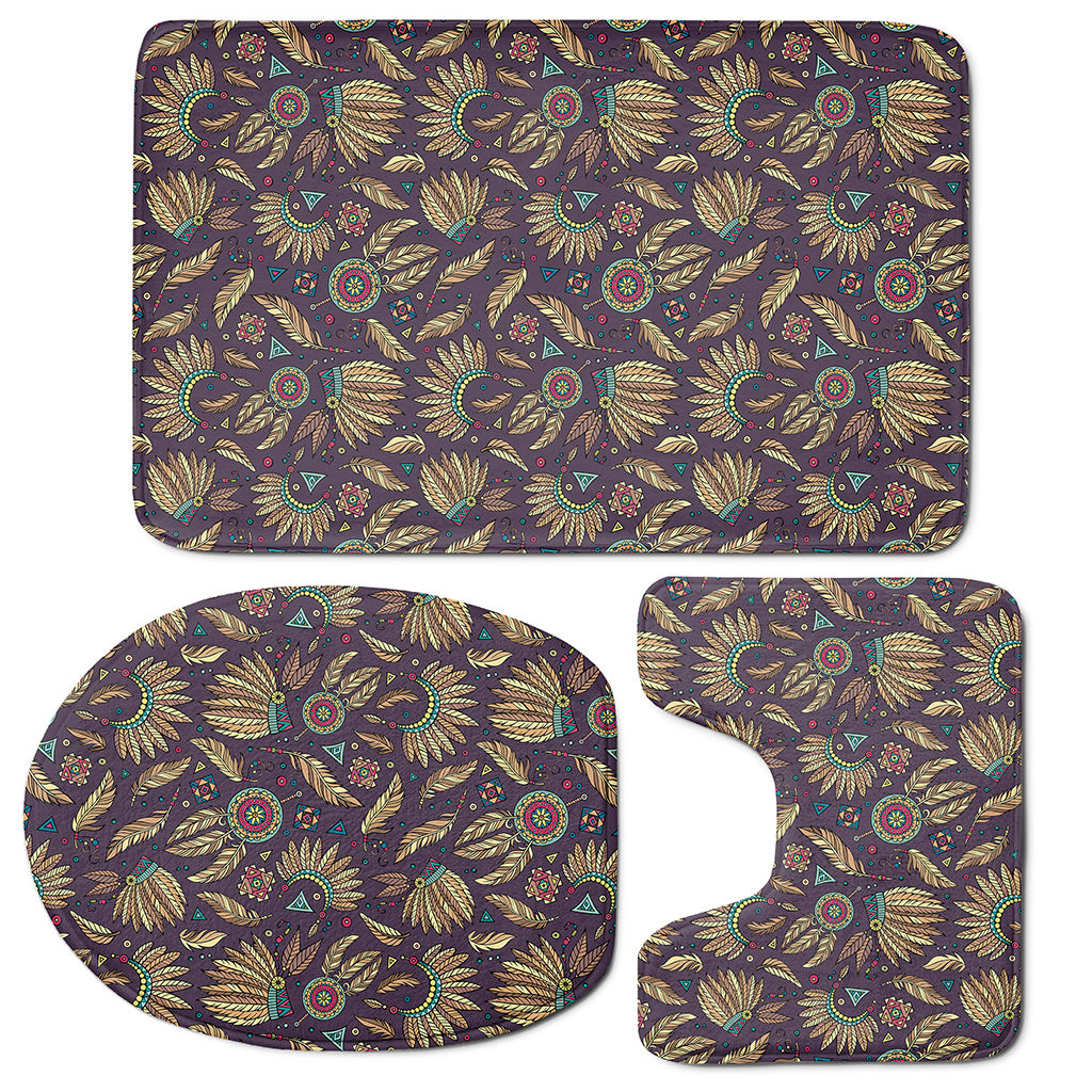 Tribal Native Indian Pattern Print 3 Piece Bath Mat Set