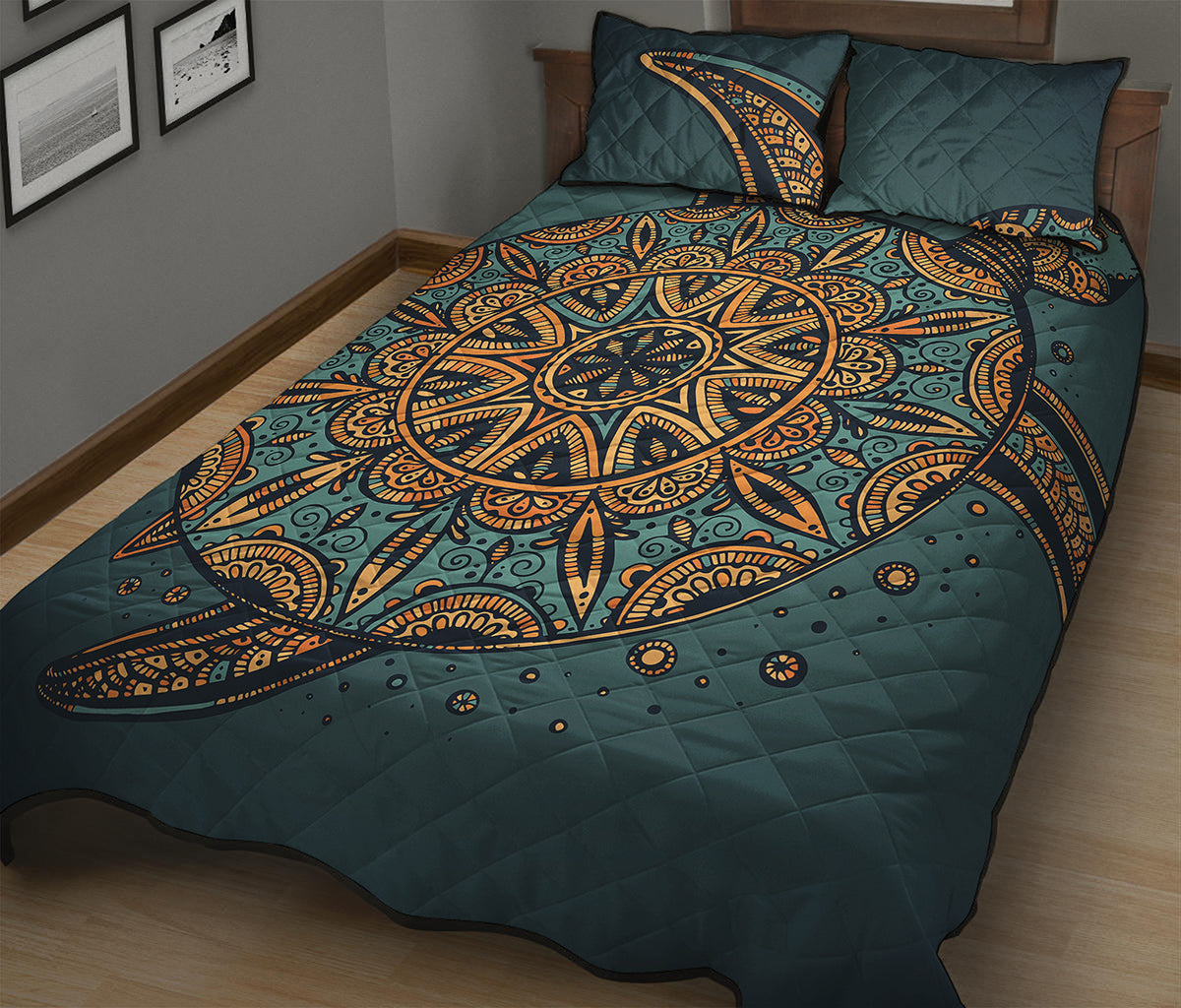 Tribal Sea Turtle Print Quilt Bed Set