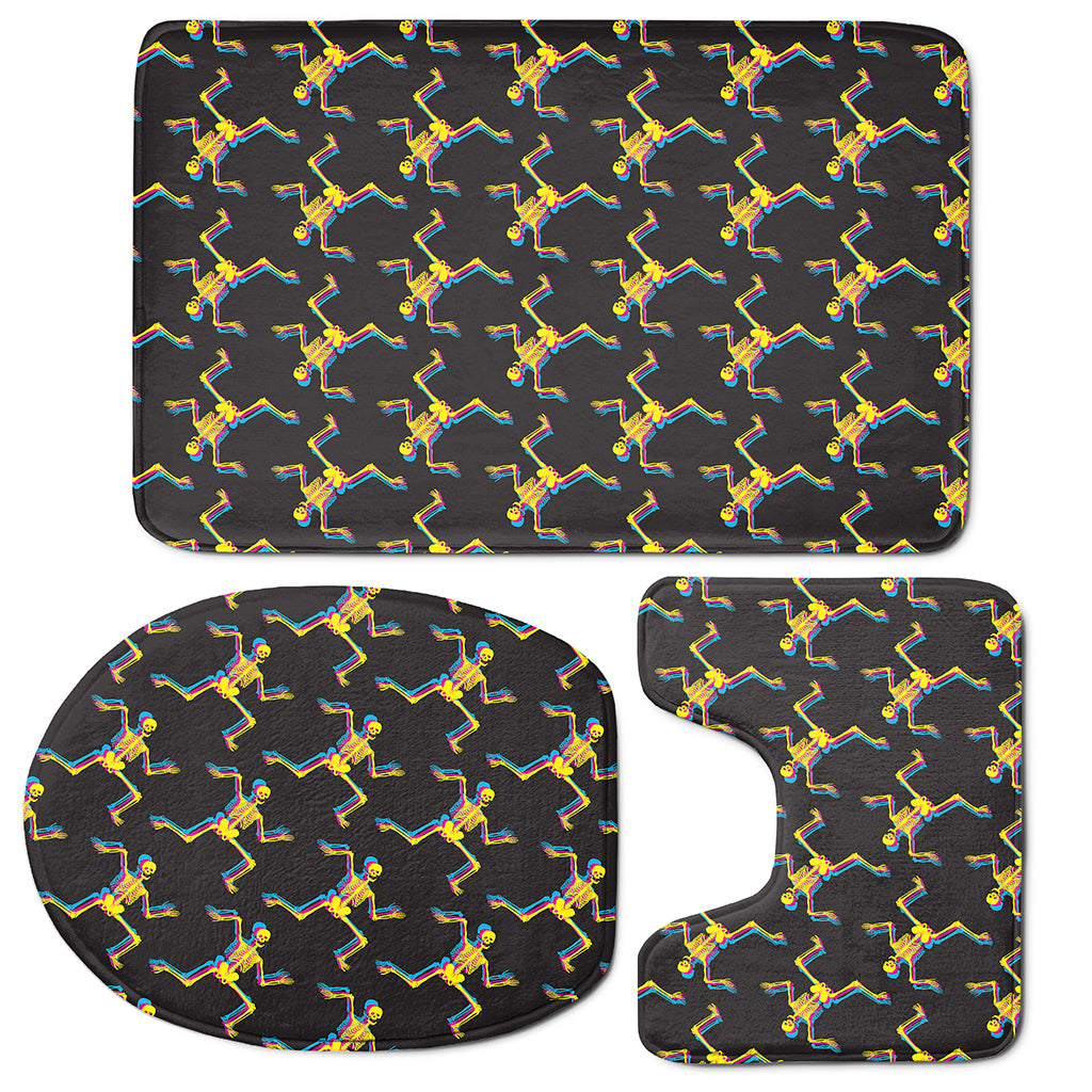 Trippy Dancing Skeleton Pattern Print 3 Piece Bath Mat Set