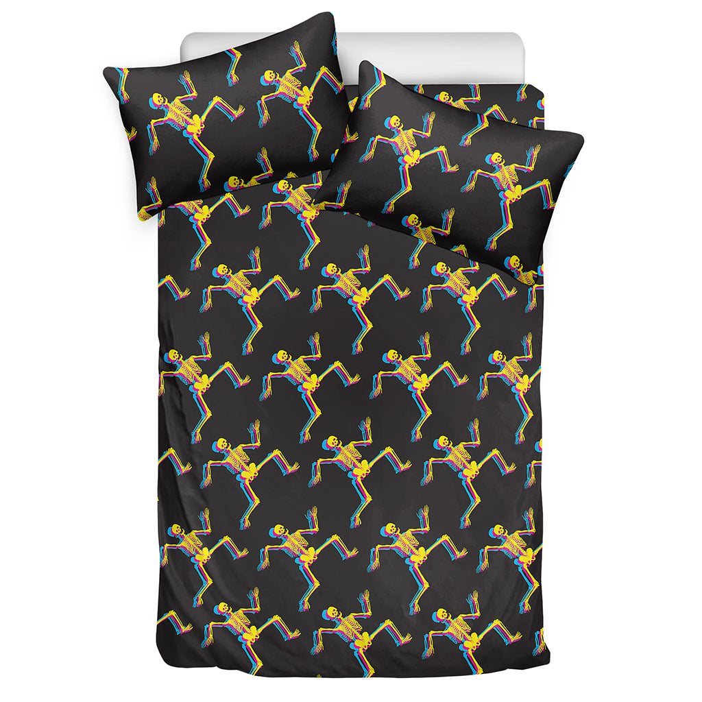 Trippy Dancing Skeleton Pattern Print Duvet Cover Bedding Set