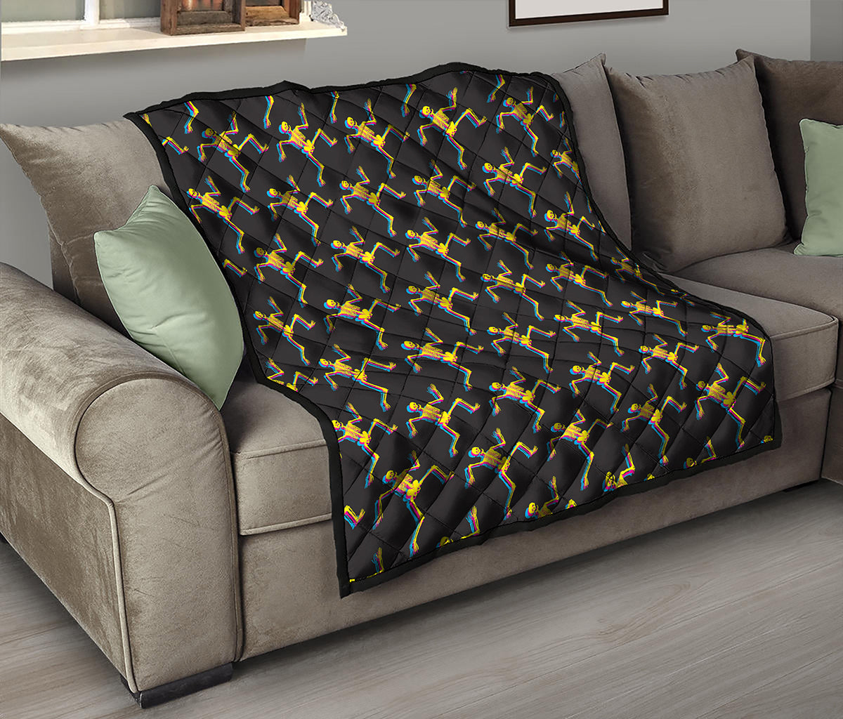 Trippy Dancing Skeleton Pattern Print Quilt