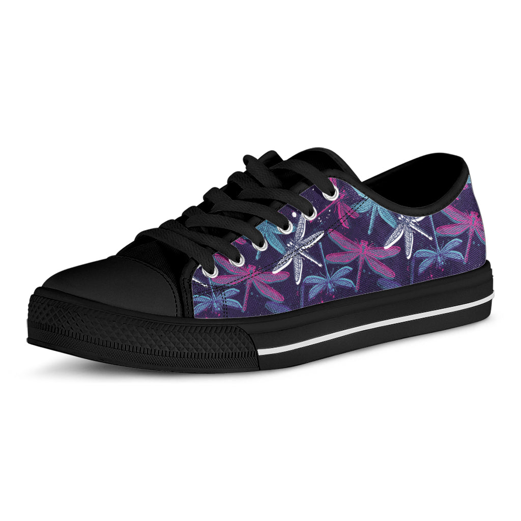 Trippy Dragonfly Pattern Print Black Low Top Shoes