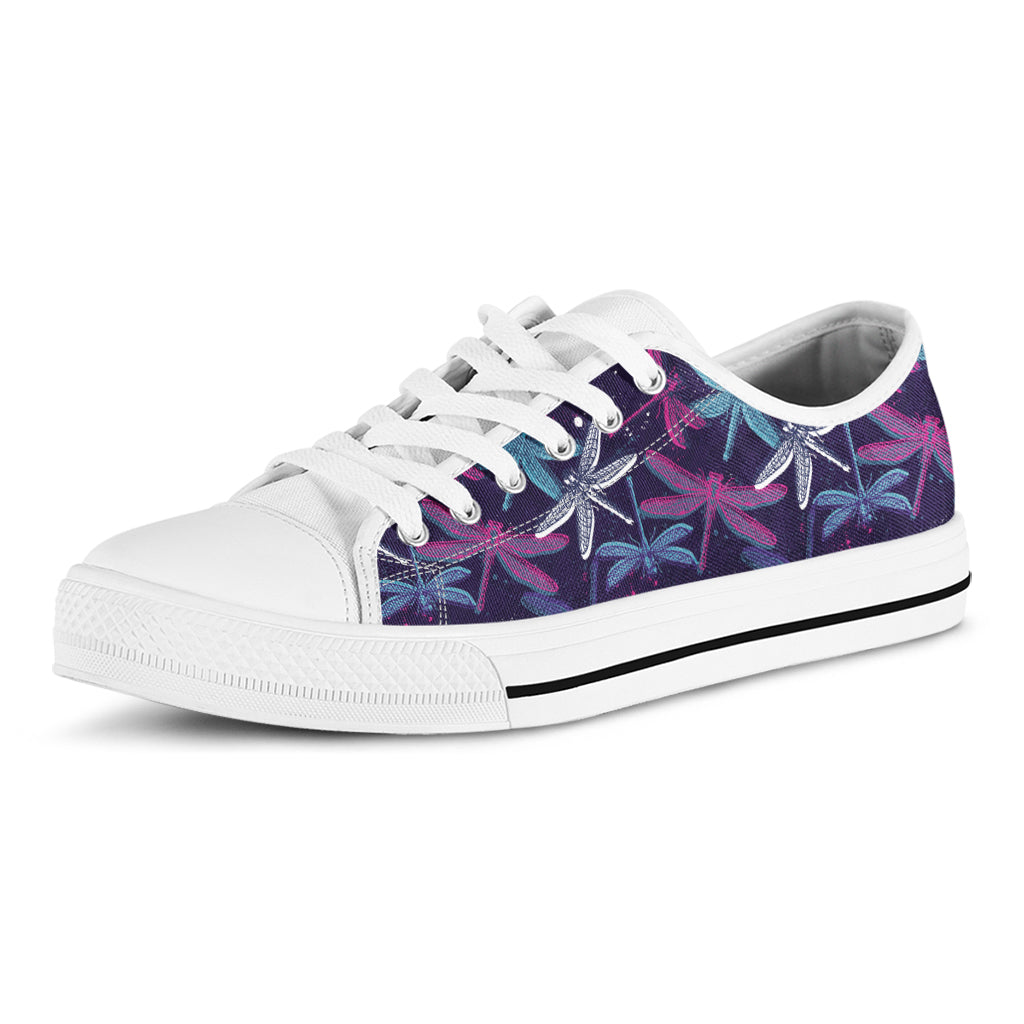 Trippy Dragonfly Pattern Print White Low Top Shoes