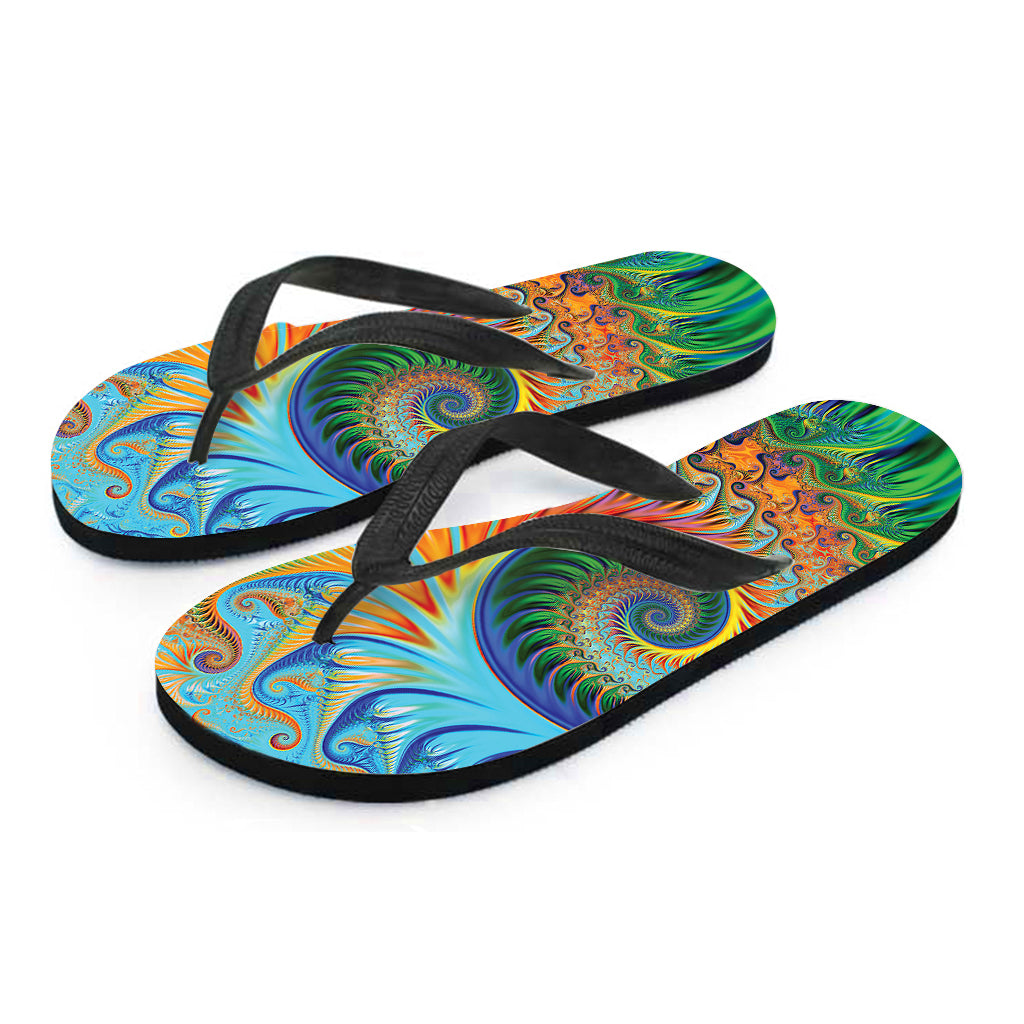 Trippy Fractal Print Flip Flops