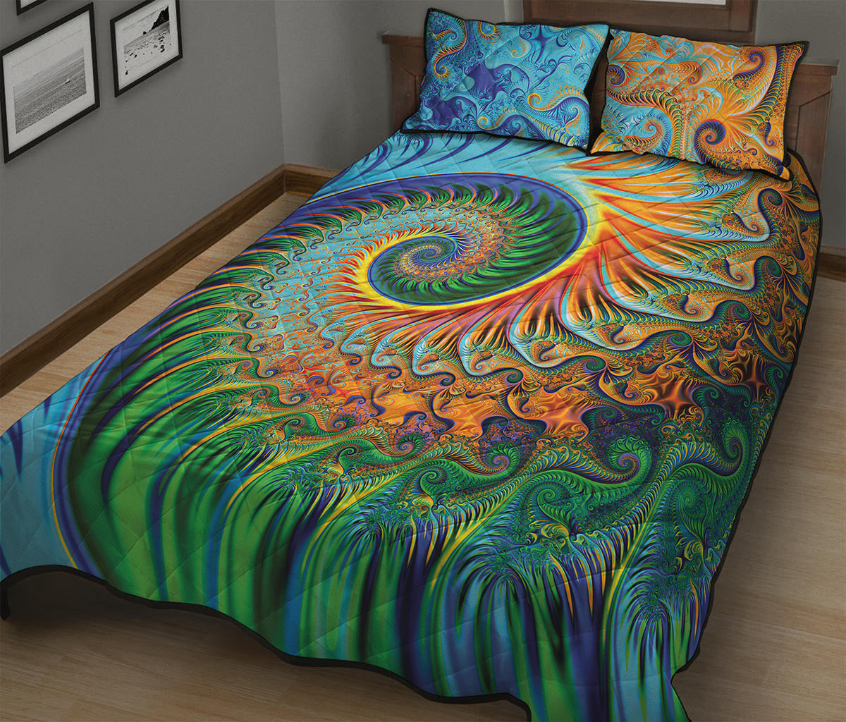 Trippy Fractal Print Quilt Bed Set