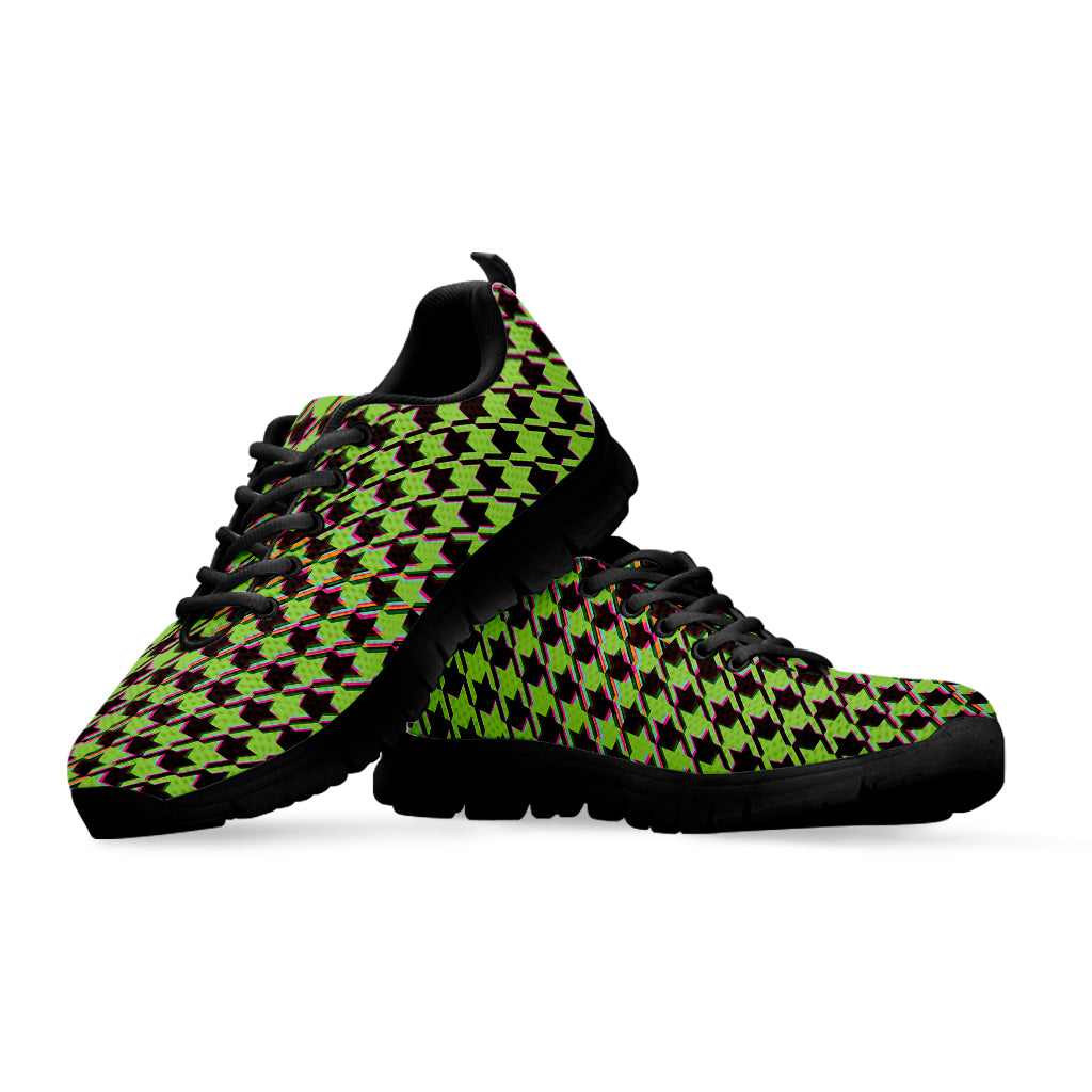 Trippy green Houndstooth Pattern Print Black Sneakers
