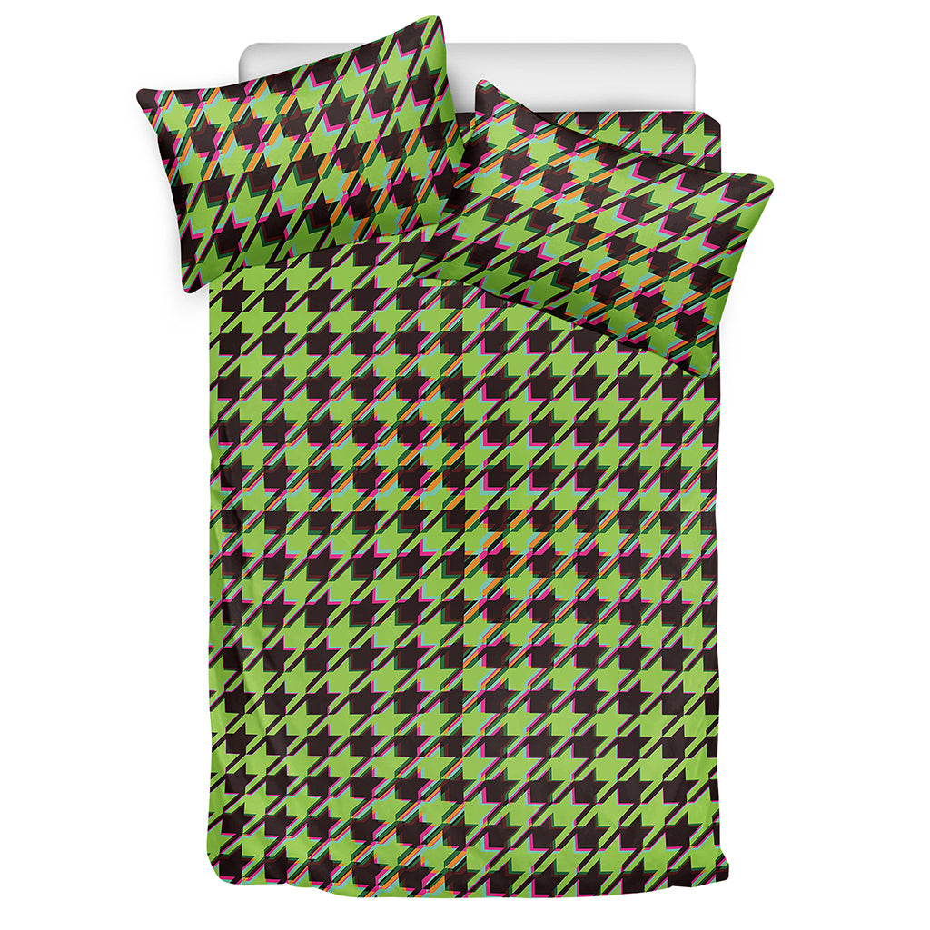 Trippy green Houndstooth Pattern Print Duvet Cover Bedding Set