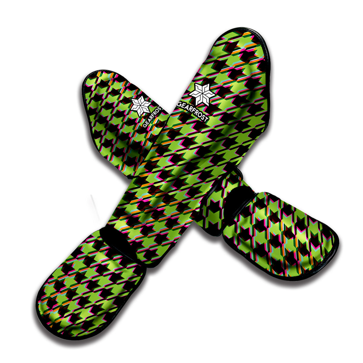Trippy green Houndstooth Pattern Print Muay Thai Shin Guard