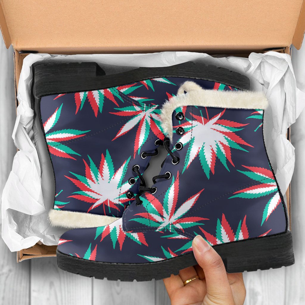 Trippy Hemp Leaves Reggae Pattern Print Comfy Boots GearFrost