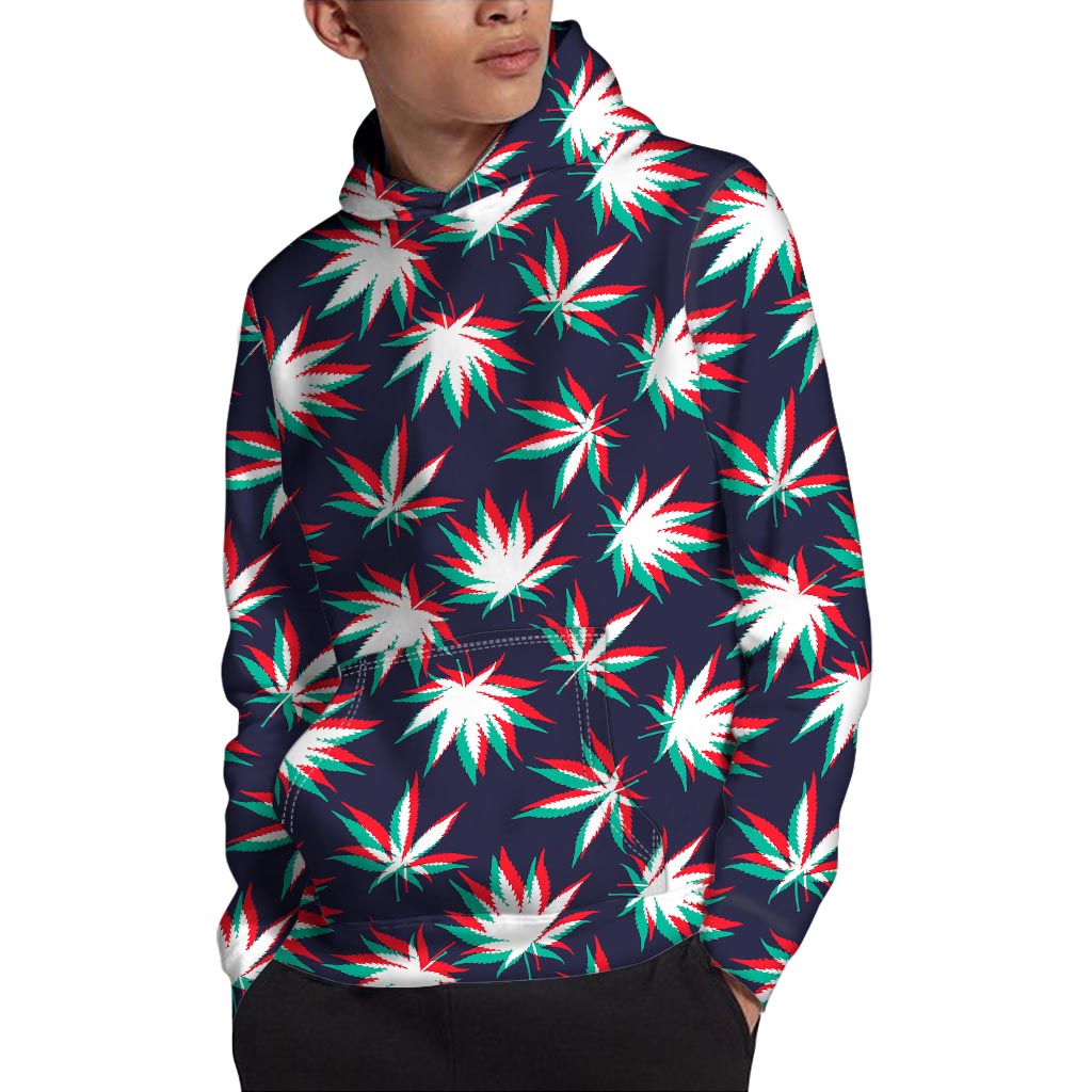 Trippy Hemp Leaves Reggae Pattern Print Pullover Hoodie
