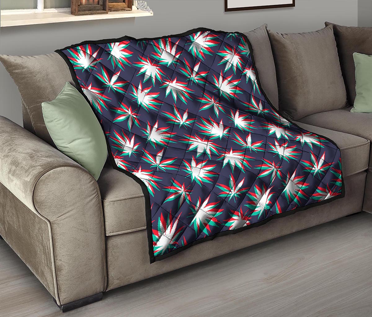 Trippy Hemp Leaves Reggae Pattern Print Quilt