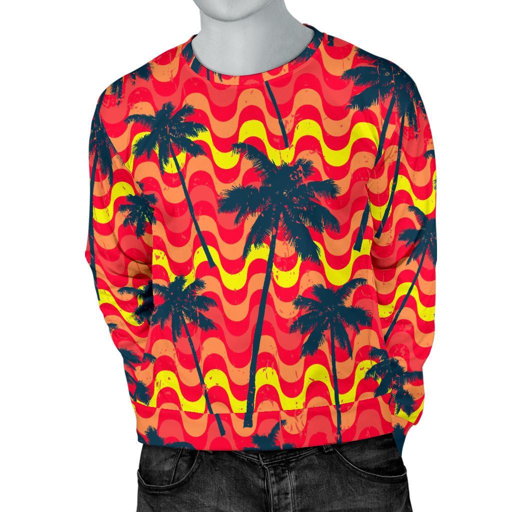 Trippy Palm Tree Pattern Print Men's Crewneck Sweatshirt GearFrost