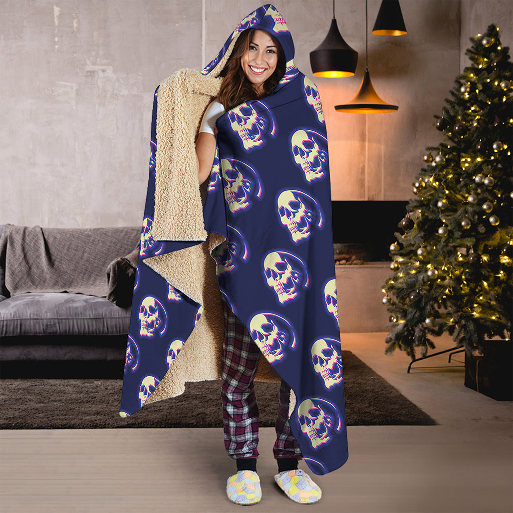 Trippy Skull Pattern Print Hooded Blanket