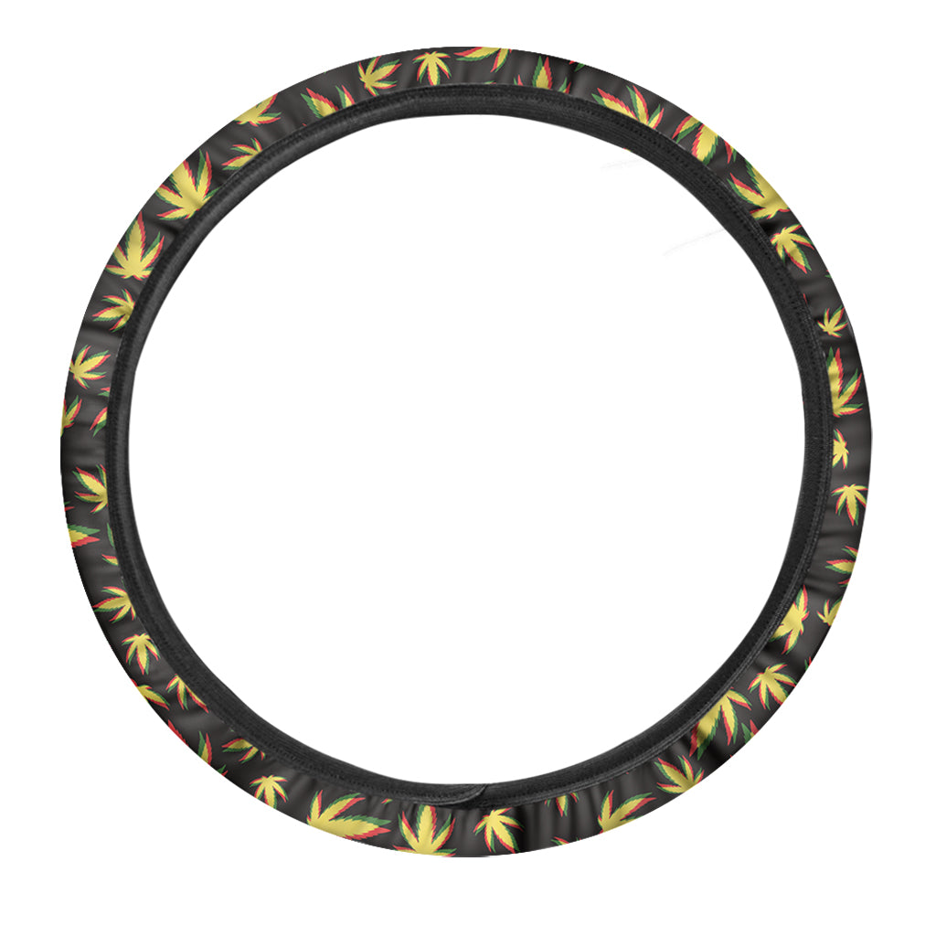 Trippy Weed Leaf Pattern Print Car Steering Wheel Cover