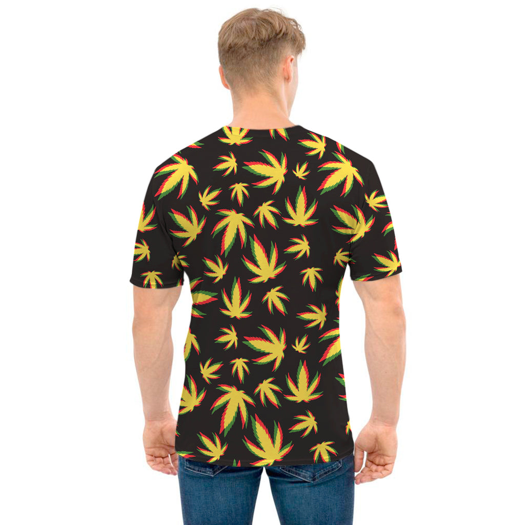 Trippy Weed Leaf Pattern Print Men's T-Shirt