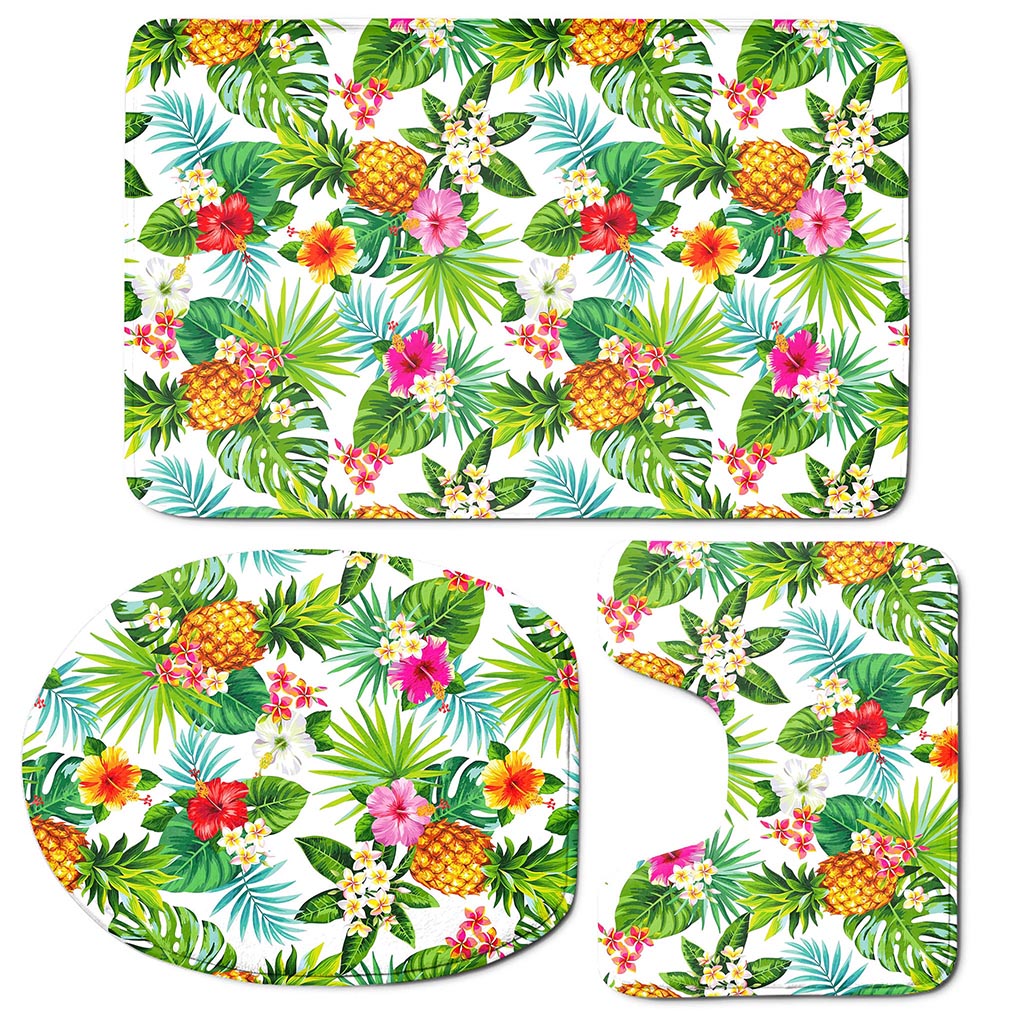 Tropical Aloha Pineapple Pattern Print 3 Piece Bath Mat Set