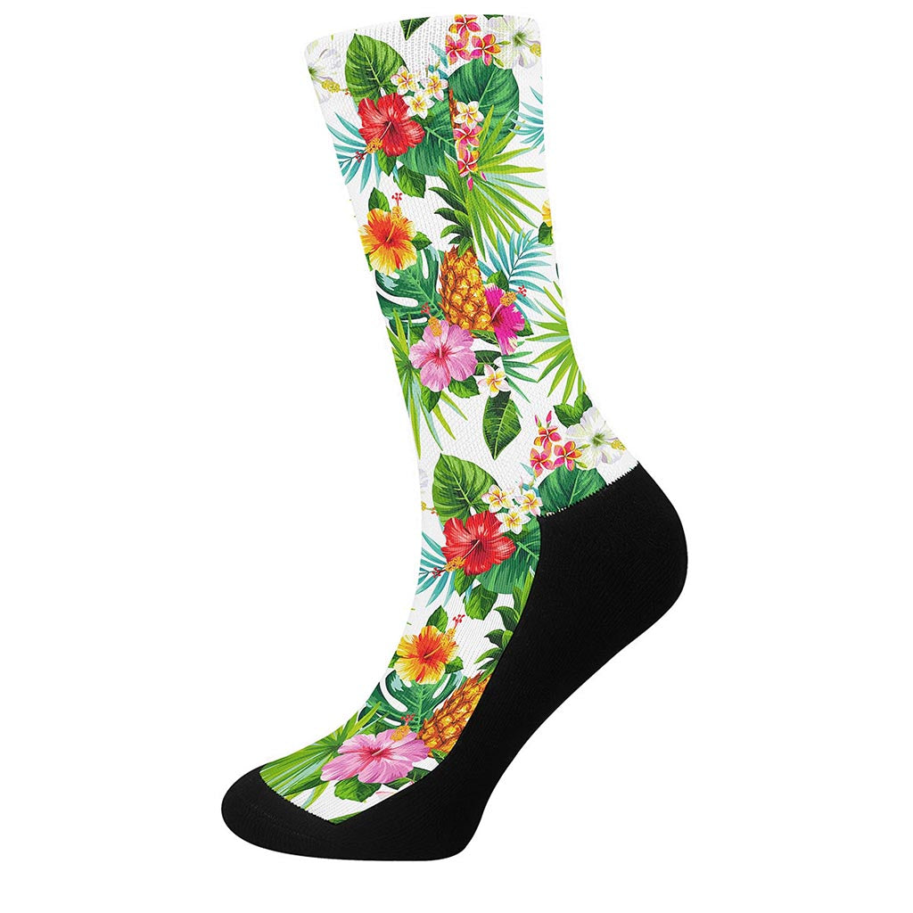 Tropical Aloha Pineapple Pattern Print Crew Socks