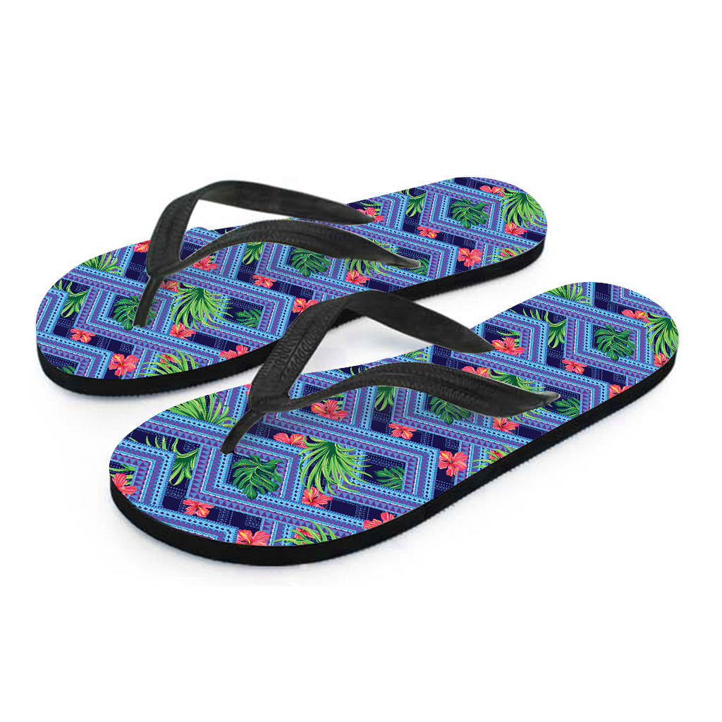 Tropical Aztec Geometric Pattern Print Flip Flops