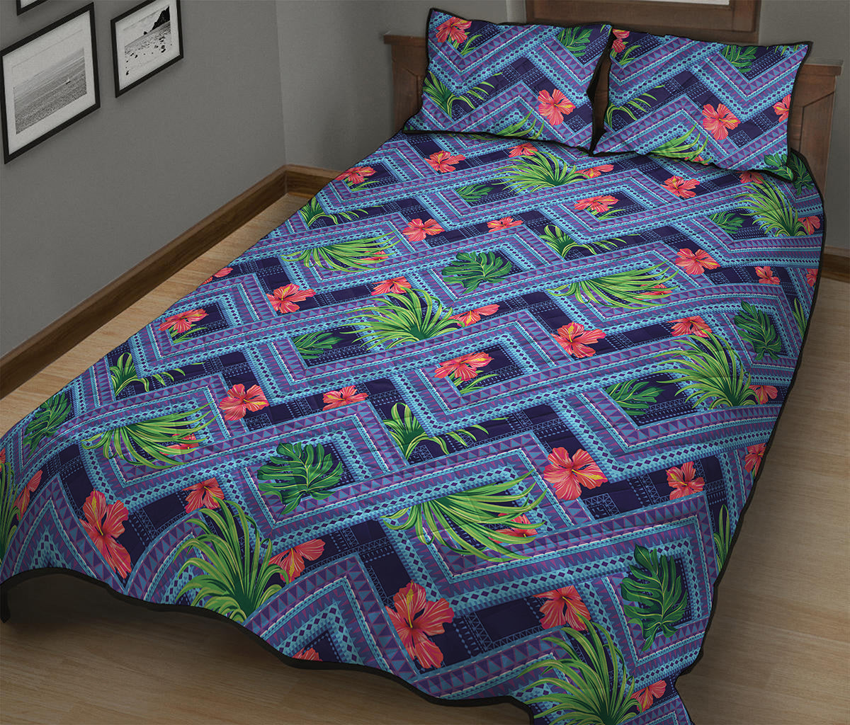 Tropical Aztec Geometric Pattern Print Quilt Bed Set