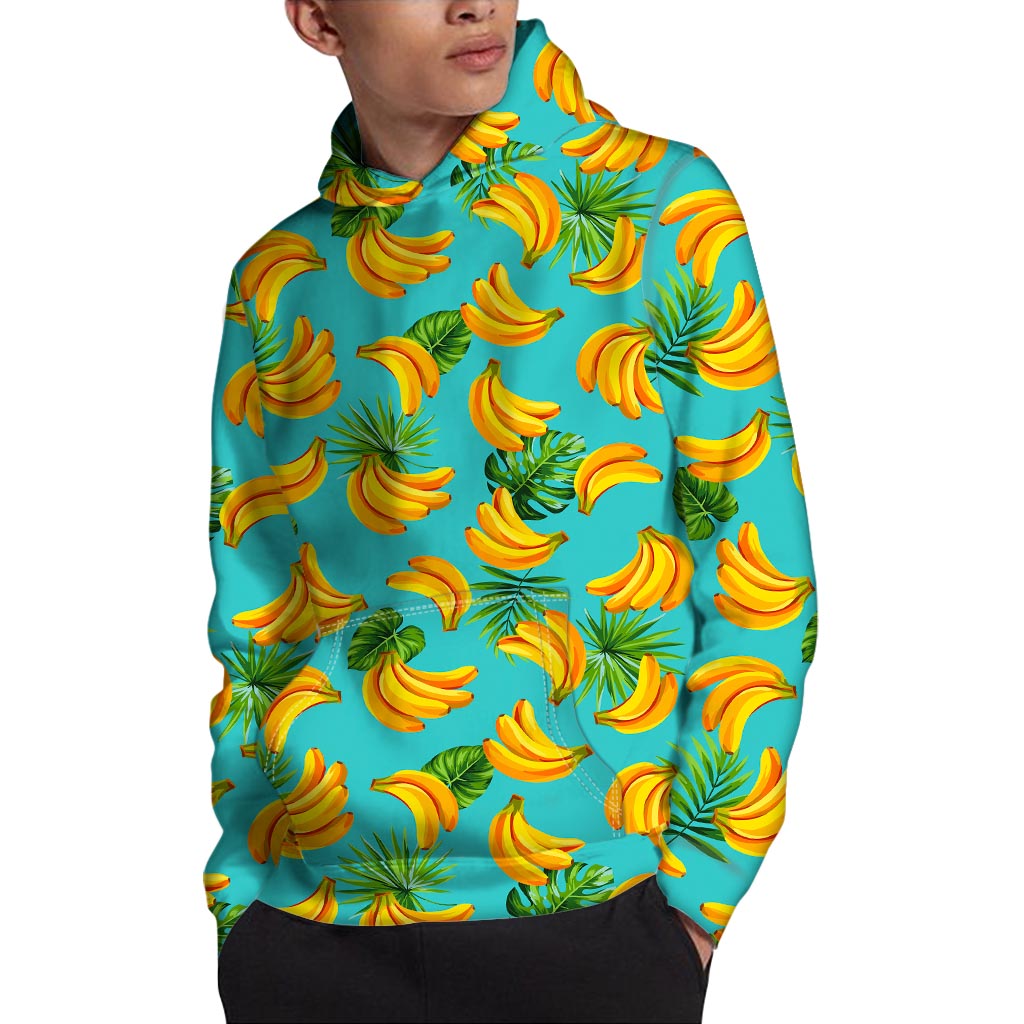 Tropical Banana Leaf Pattern Print Pullover Hoodie