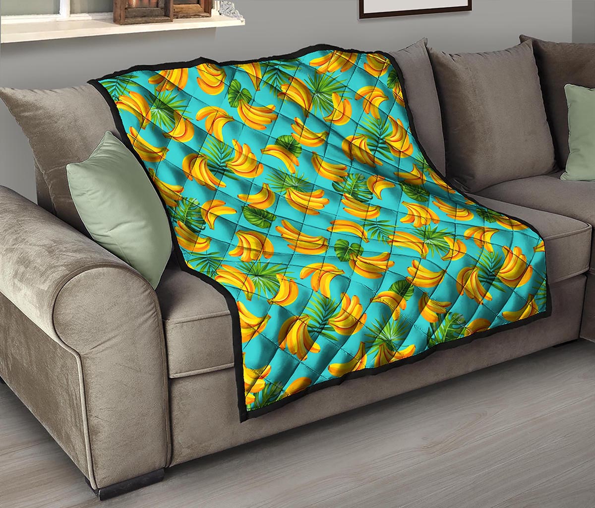 Tropical Banana Leaf Pattern Print Quilt