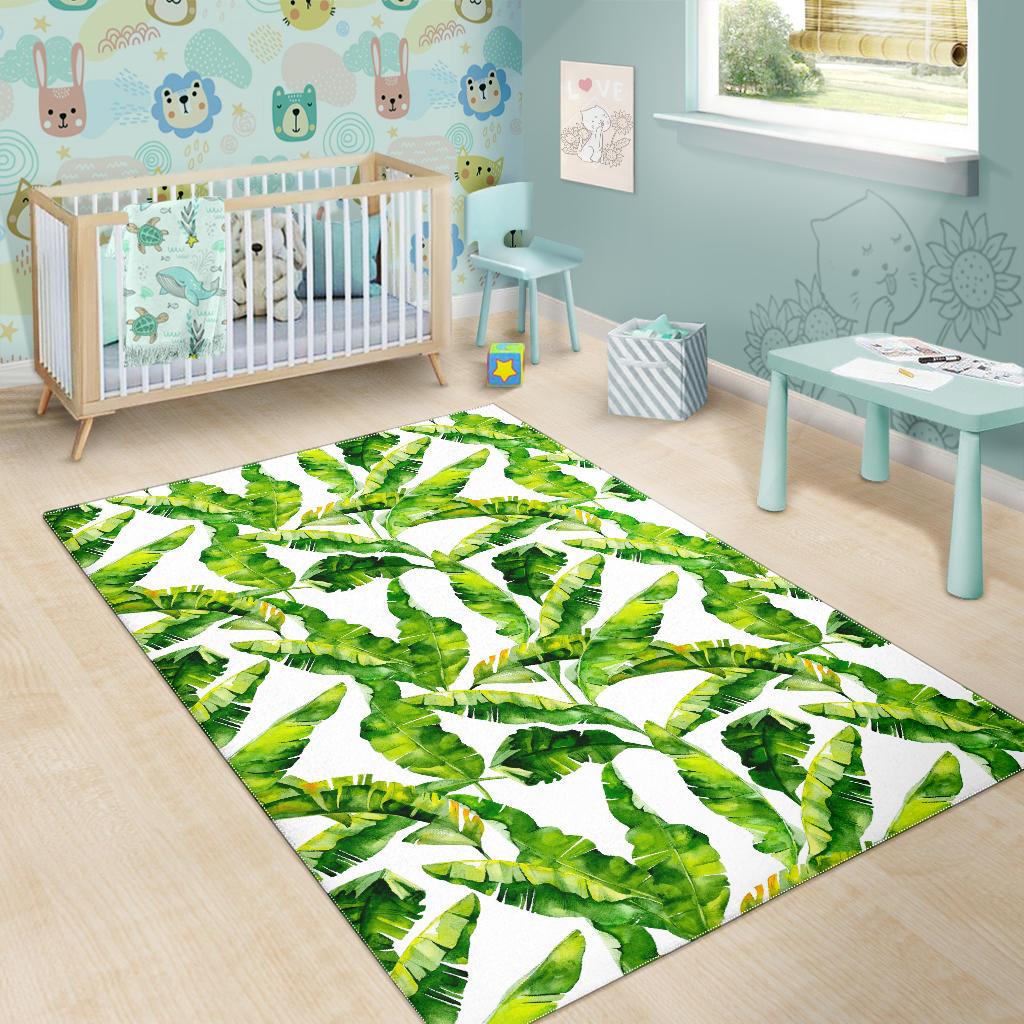 Tropical Banana Leaves Pattern Print Area Rug GearFrost