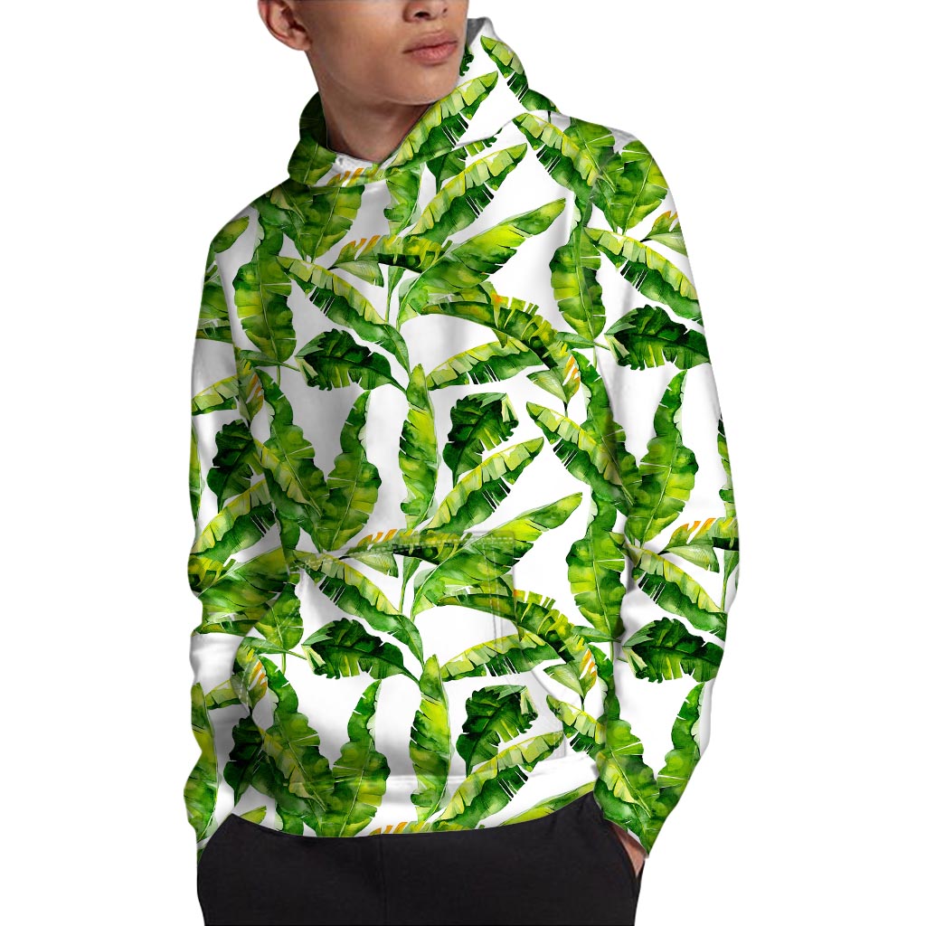 Tropical Banana Leaves Pattern Print Pullover Hoodie