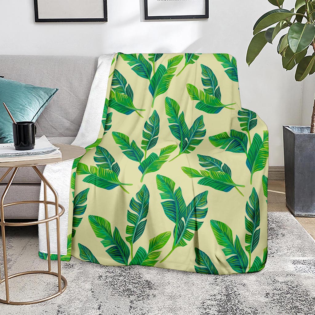 Tropical Banana Palm Leaf Pattern Print Blanket
