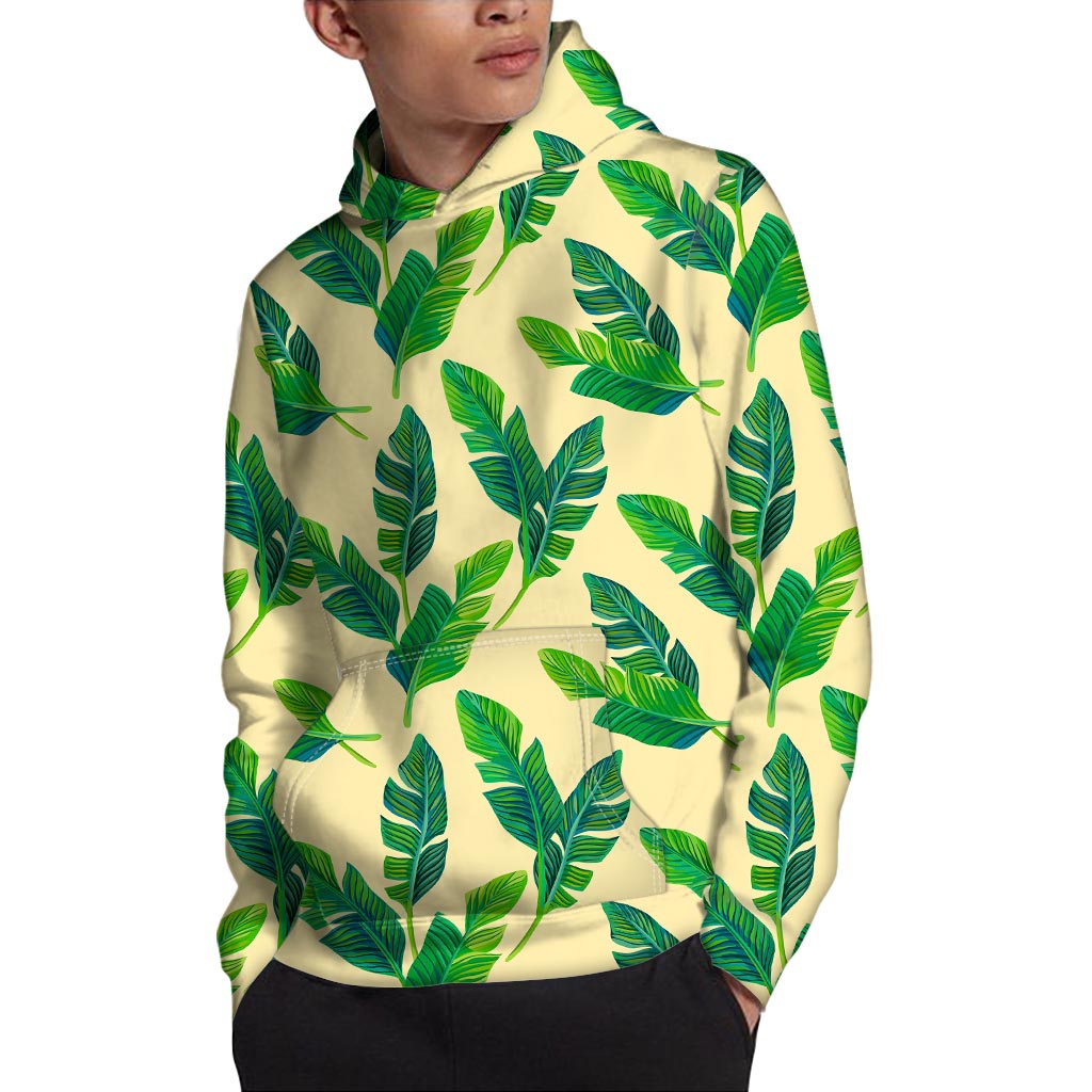 Tropical Banana Palm Leaf Pattern Print Pullover Hoodie